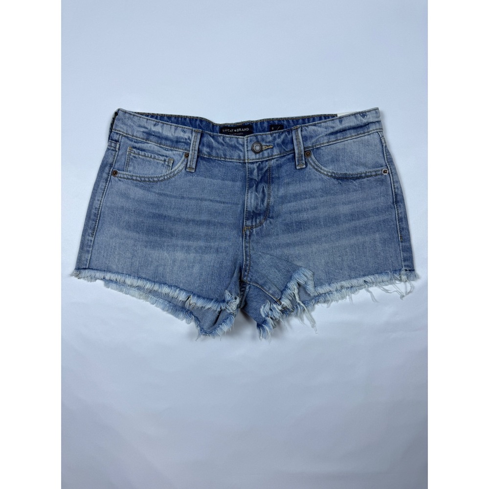 Lucky Brand The Cut‎ Off Denim Shorts Medium Wash Blue Frayed Hem 8/29 NEW